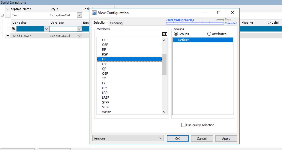Why are there missing versions in the Build Exception Pane?