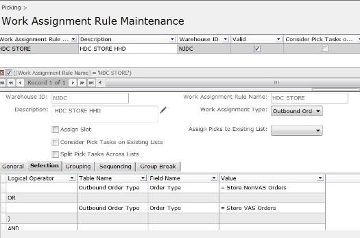 Incorrect Work Assignment Rule Criteria Set for Pick List Rule